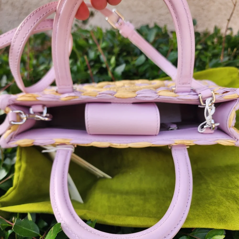 Tory Burch Ella Hand-Crocheted Leather Checkered Tote-Lavender NWT Authentic
